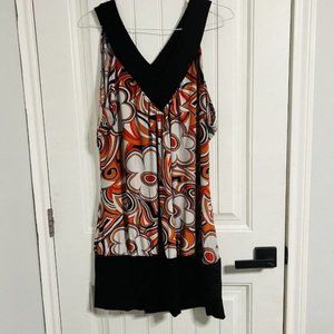 Gold Flava Sleeveless Blouse V-Neck Top Floral Groovy Hippie Orange Size 30